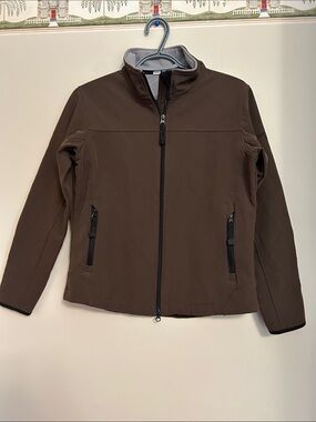Port Authority fleece lined water resistant brown zip  jacket size small